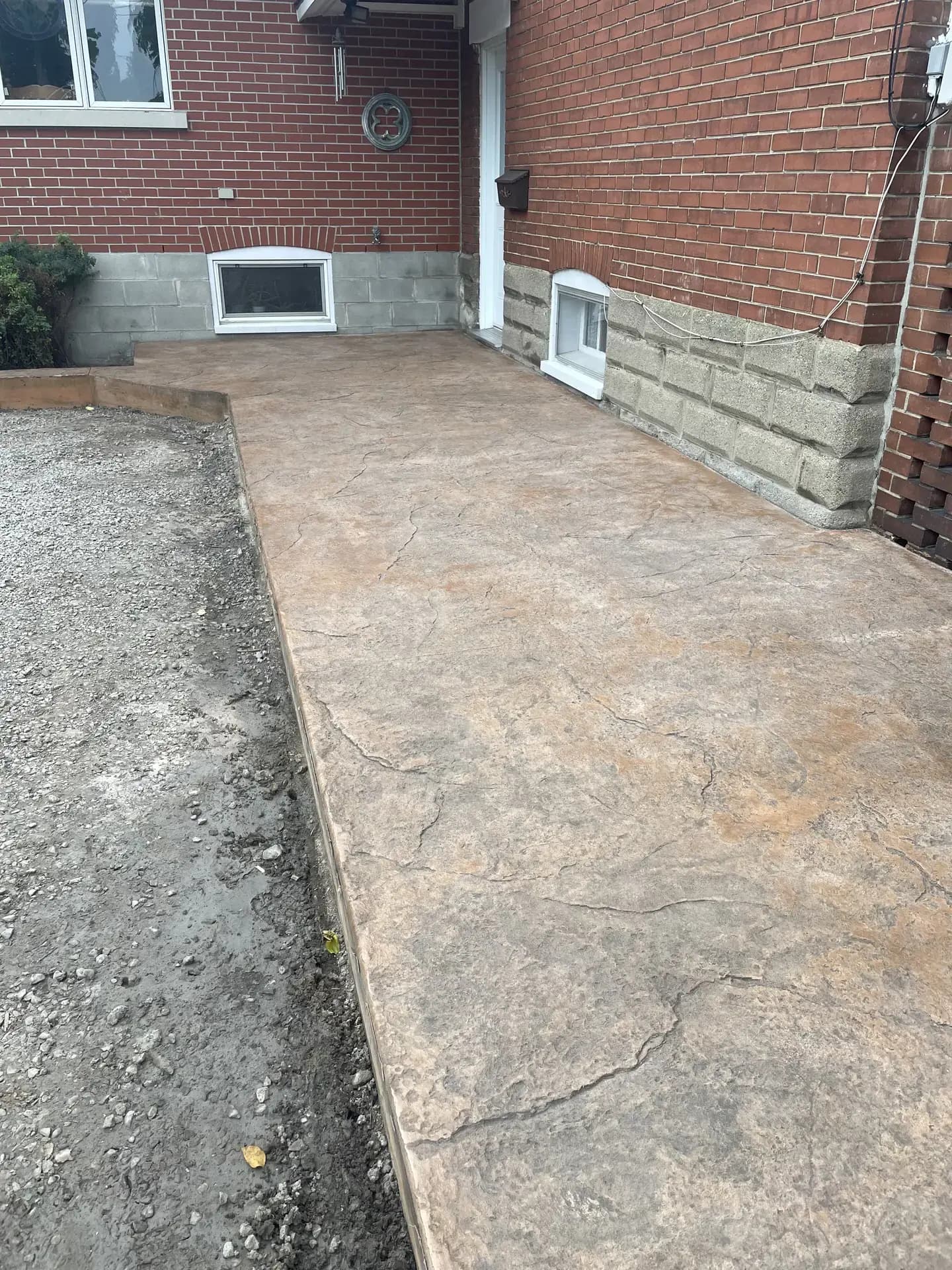 Brown stamped driveway wide view