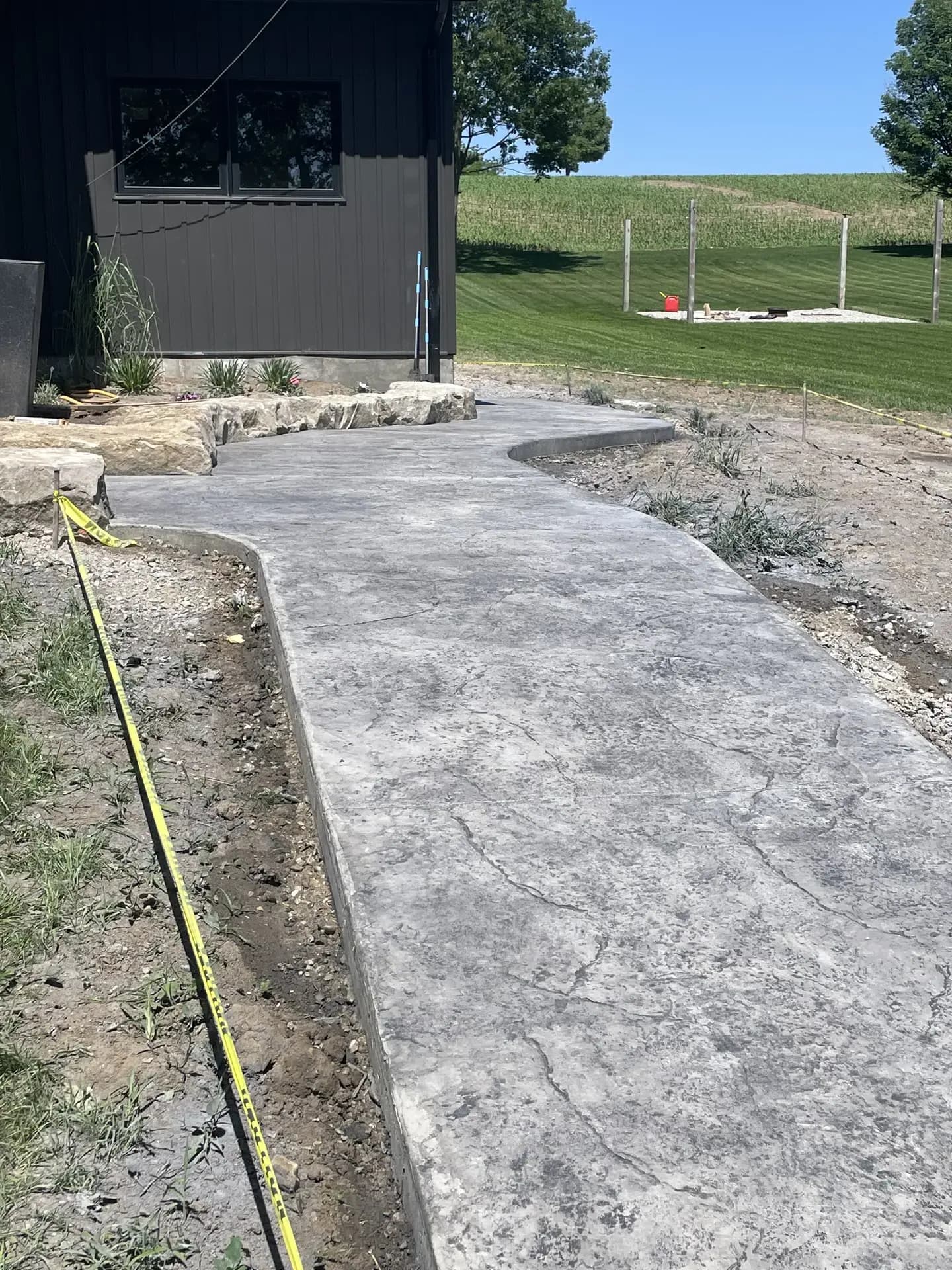 Stamped driveway at modern house