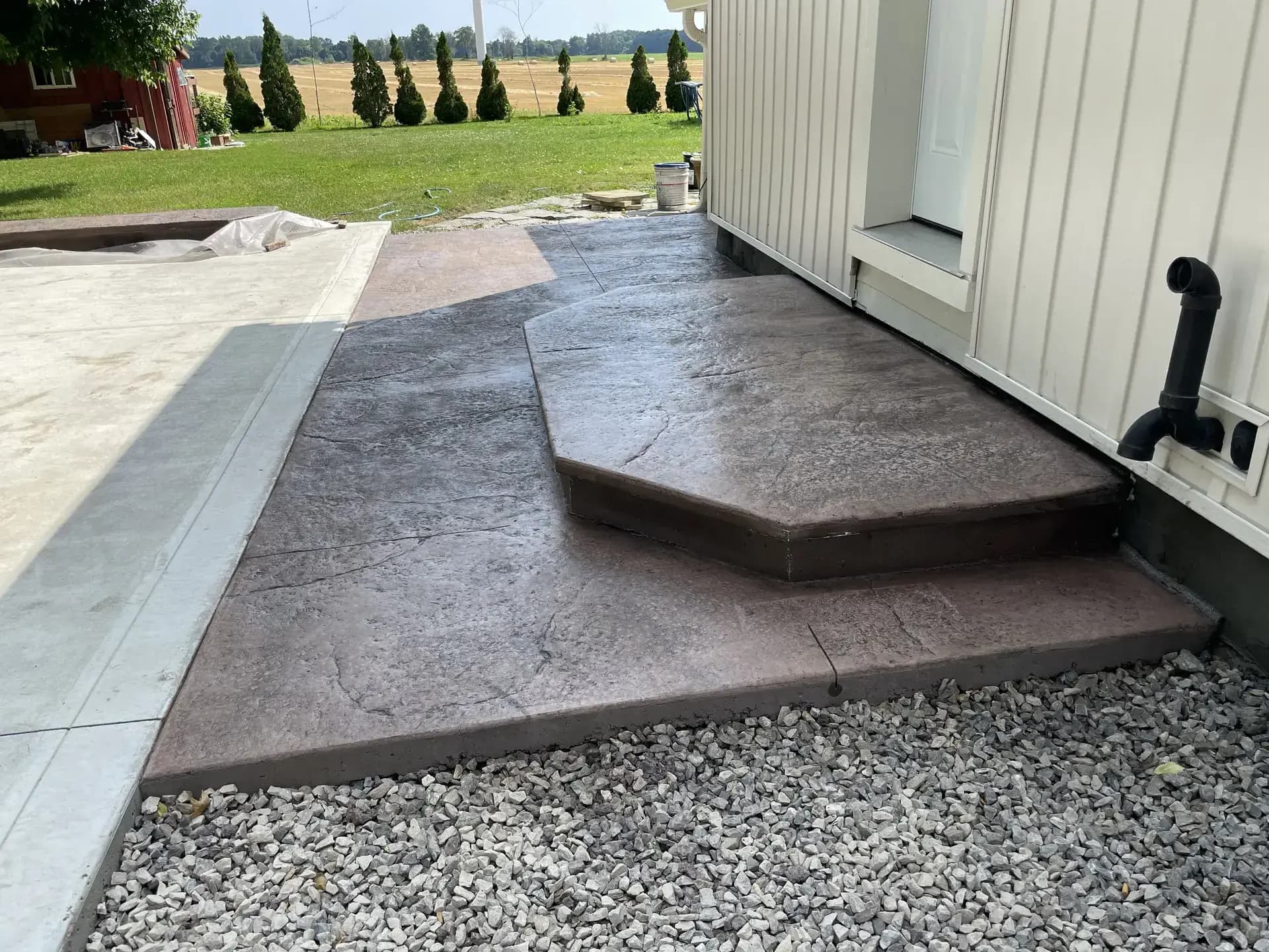 L-shaped stamped patio